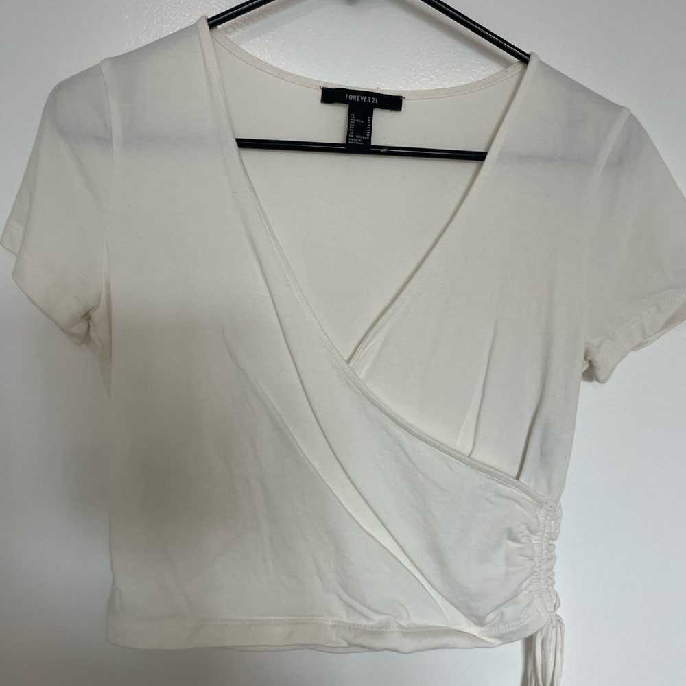 Forever 21 Cream Wrap Tie Front Blouse